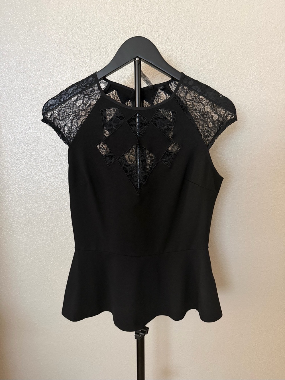 Guess Black Lace-Paneled Peplum Blouse